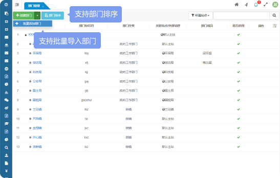 支持批量導(dǎo)入部門、支持部門排序